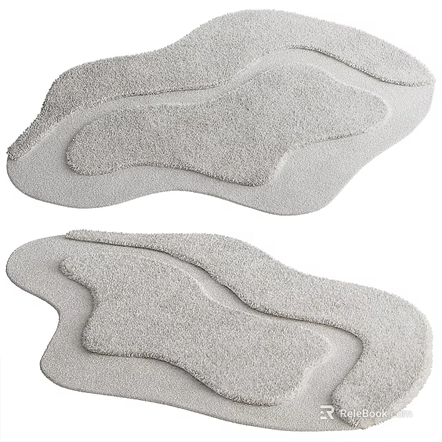 Modern Gray Shaped Rugs Two Pieces With Irregular Wavy Design And Soft Texture 3d model 