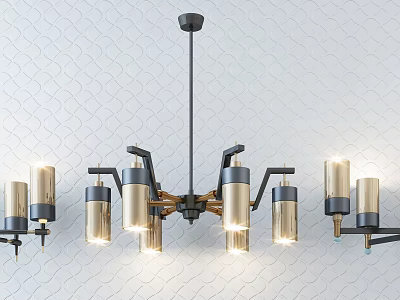 Modern Contemporary Chandelier Design With Black Metal Frame And Gold Glass Shades For Interior Lighting 3d model