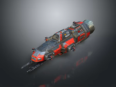Red And Black Futuristic Navy Spaceship With Mechanical Details And Weapon Systems 3d model
