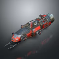 Red And Black Futuristic Navy Spaceship With Mechanical Details And Weapon Systems