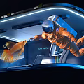Window Display Featuring Astronaut In Orange Spacesuit Goldfish Earth Background And Futuristic Tech