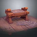 Antique Style Carved Wooden Table With Ornate Legs And Patterned Carpets On Floor