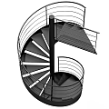 Modern Spiral Staircase Design With Metal Railings And Black Steps