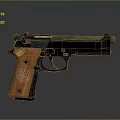 Classic Black Pistol With Wooden Grip Metal Body And Emblem On Handle Design