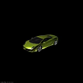 Tech Exhibition Hall Showcasing Sleek Green Lamborghini Sports Car with Modern Reflective Floor