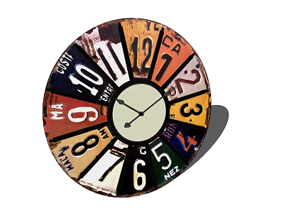Colorful Decorative Wall Clock Featuring Various US State License Plate Designs as Number Backgrounds 3d model