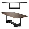 Modern Minimalist Dining Table With Oval Wooden Top And Black Metal Legs