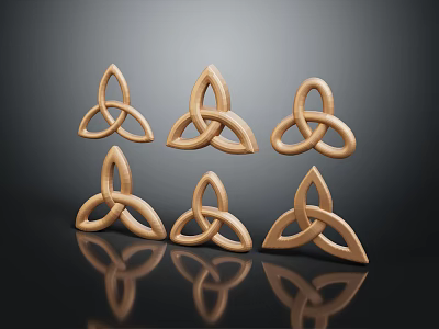 Elegant Furniture Decorative Pieces With Intricate Golden Celtic Knot Wooden Carvings 3d model