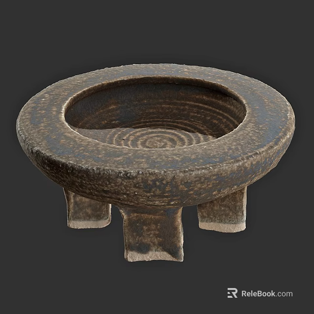 Handcrafted Ceramic Round Decorative Ornament Set With Spiral Patterns And Three Legs 3d model