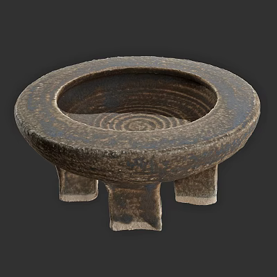 Handcrafted Ceramic Round Decorative Ornament Set With Spiral Patterns And Three Legs 3d model