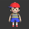 Cute Cartoon Character Wearing Red Cap Yellow Striped Shirt Blue Shorts Red Shoes And Backpack