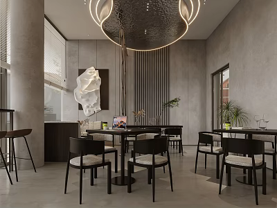 Modern Dining Room With Chandelier Sculpture And Furniture 3d model