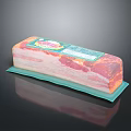 Pork Bacon Meat With Colorful Label On Green Tray And Black Background