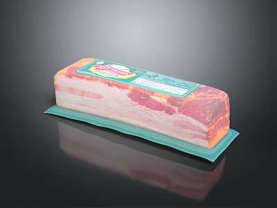 Pork Bacon Meat With Colorful Label On Green Tray And Black Background 3d model