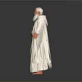 Man In White Robes With Brown Belt White Hair Long Beard Arms Outstretched Gray Background