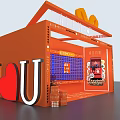 Spring Gift Promotion Orange Display Stand With Blue Grid And Gift Machines 3d model