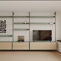 Modern Minimalist TV Stand With Open Wooden Shelves TV Laptop And Decor Items