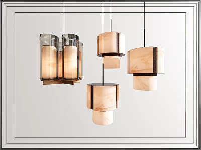 Modern Wooden And Glass Pendant Lights With Geometric Shapes For Interior Decor 3d model