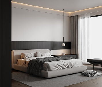 Simple Bedroom Minimalist Bedroom Double Bed Chandelier 3d model