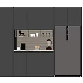 Modern Dark Gray Wine Cabinet With Open Shelf Lighting Wine Glasses And Decorative Items