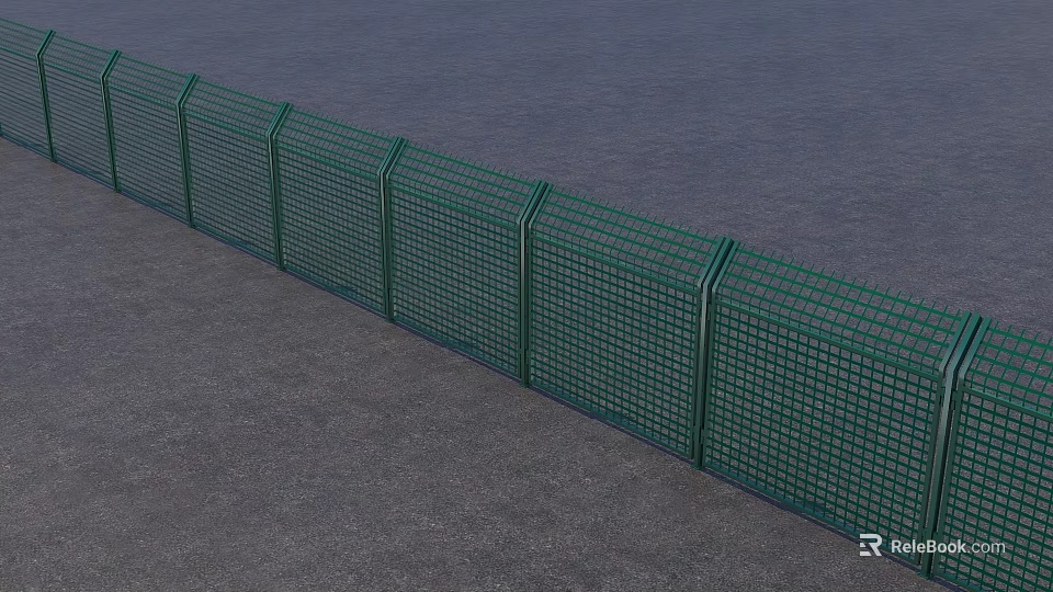 Green Metal Wire Mesh Fence Along Gray Ground For Outdoor Security 3d model 