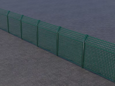 Green Metal Wire Mesh Fence Along Gray Ground For Outdoor Security 3d model