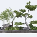 New Chinese style landscape sketch courtyard sketch withered mountain stone Zen pine tree flowing water sketch 3d model