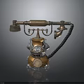 Antique Ornate Telephone With Metallic Base Dial And Coiled Cord