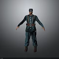 Detailed Military Character In Blue Uniform With Cap Suspenders Belt And Standing Pose