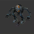 Sci Fi Mechanical Creature With Spherical Head Glowing Blue Lines Multiple Limbs And Orange Details 3d model