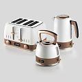 Modern White And Brown Kitchen Appliances Featuring Toaster And Kettles