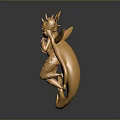 Golden Ornamental Sculpture Featuring Female Figure With Wings And Spiral Design