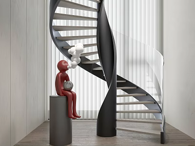 Modern revolving staircase glass guardrail 3d model