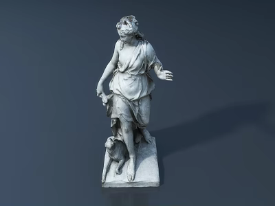 Classical Marble Sculpture of Female Figure With Small Dog on Pedestal 3d model