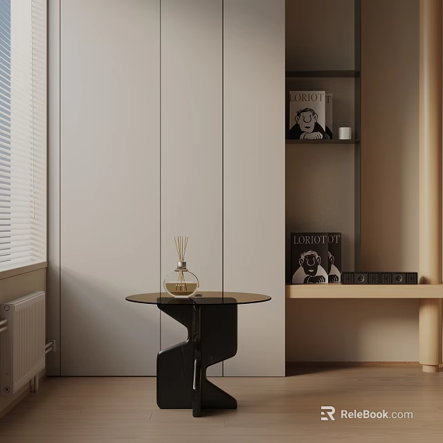 Modern Minimalist Side Table With Round Glass Top And Black Metal Frame In Living Room 3d model 