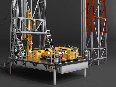 Industrial Equipment Drilling Platform Featuring Yellow Machinery Metal Structure And Ladders 3d model