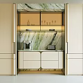 Modern Wine Cabinet With Marble Backdrop And Display Shelves For Wine Glasses