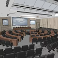 Modern Conference Room Interior With Circular Seating And Large Projection Screens 3d model