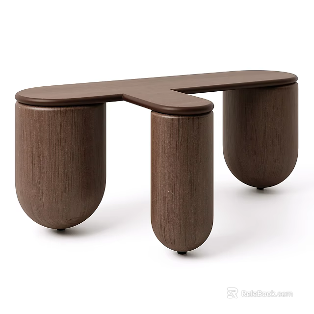 Modern Wooden Coffee Table with Cylindrical Support Legs and Sleek Minimalist Design 3d model 
