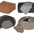 Various Style Ottoman Pouf Designs With Different Colors And Decorative Blankets 3d model