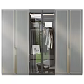 Elegant Modern Wardrobe Design with Glass Doors and Metal Frames Hanging Clothes