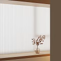 White Vertical Striped Curtains in Modern Interior with Glass Vase and Dried Flowers