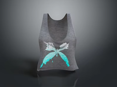 Gray Sleeveless Tank Top With Turquoise Butterfly Print Casual Daily Wear Essential 3d model