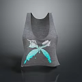Gray Sleeveless Tank Top With Turquoise Butterfly Print Casual Daily Wear Essential