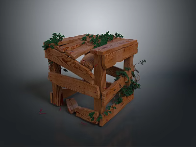 Rustic Wooden Decorative Structure Adorned With Green Vines And Trailing Leaves 3d model