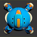 Blue And Orange Biomorphic Robot Character With Mechanical Legs And Shiny Reflective Surface