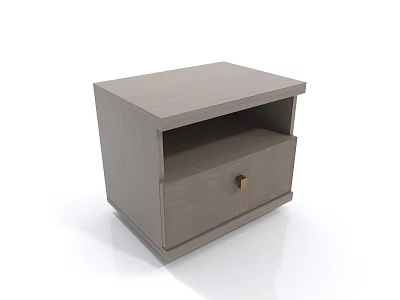 Modern Light Gray Wood Bedside Table With One Drawer Gold Knob And Open Shelf 3d model
