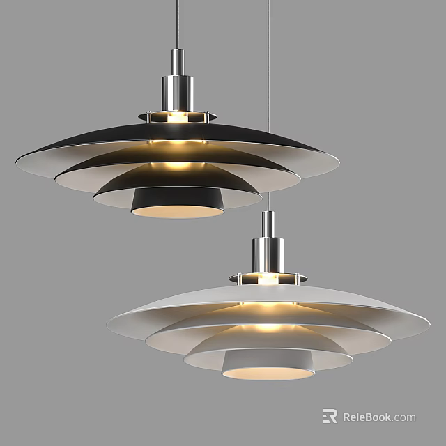 Modern Multi Layered Pendant Lights With Metallic Finish And Warm Illumination 3d model 