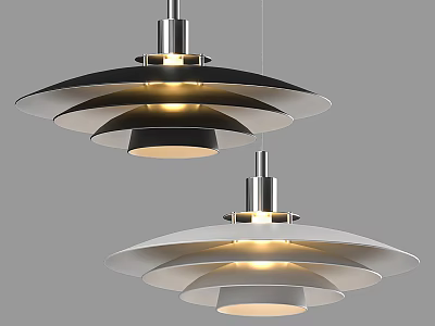 Modern Multi Layered Pendant Lights With Metallic Finish And Warm Illumination 3d model