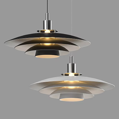 Modern Multi Layered Pendant Lights With Metallic Finish And Warm Illumination 3d model
